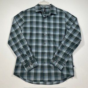 RVCA Brand Button Up Shirt Men's Size Medium Green Gray Plaid Long‎ Sleeve